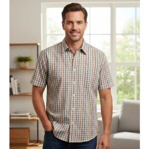 Nautica Shirt Short Sleeve Blue White Red Checkered Button Up Mens Size XL